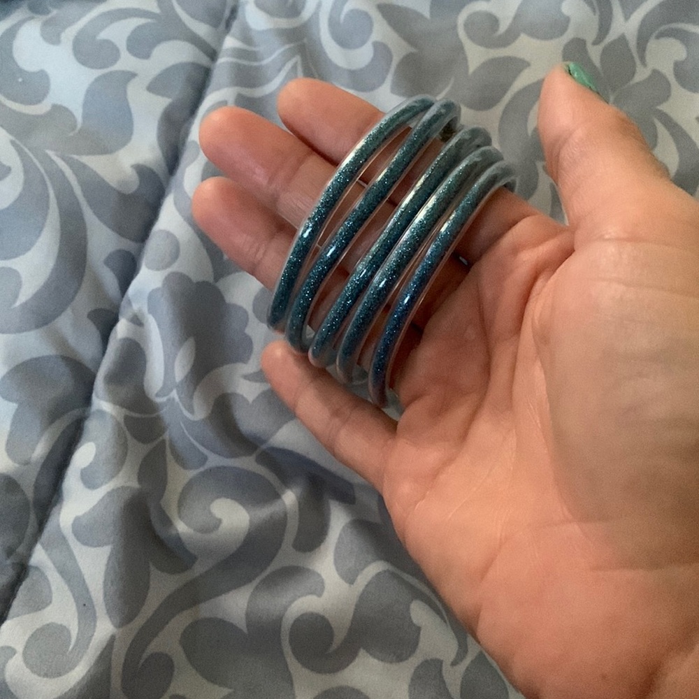 Sither Glitter Jelly Bangles Bracelets Set for Women. Set of 5 bangles